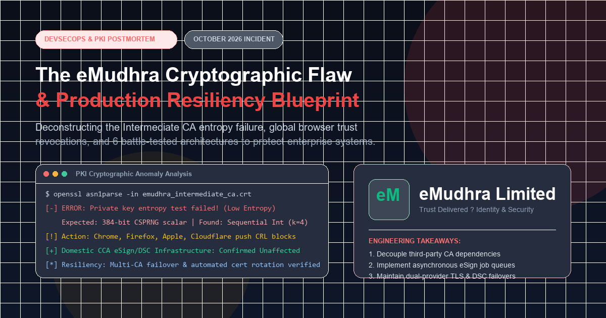 The eMudhra Cryptographic Flaw (October 2026): Key Generation Anomaly, Global Browser Revocations, and Enterprise Production Resiliency